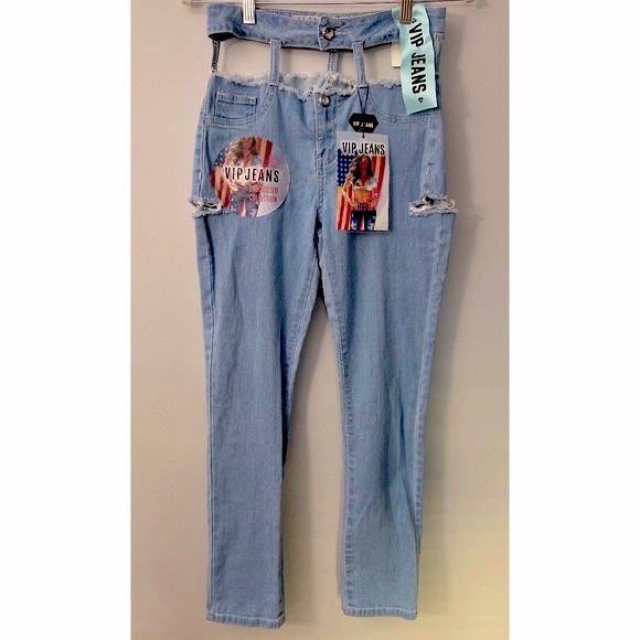 VIP Destructed Cut Out Waist Light Wash Skinny Jeans - NWT! - Picture 6 of 9